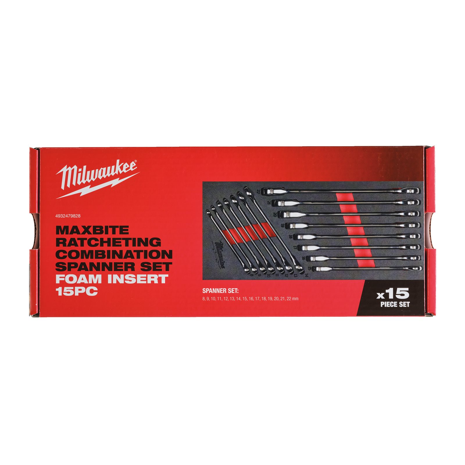 Set inserție spumă chei combinate cu clichet MAX BITE Milwaukee - continutul pachetului 1