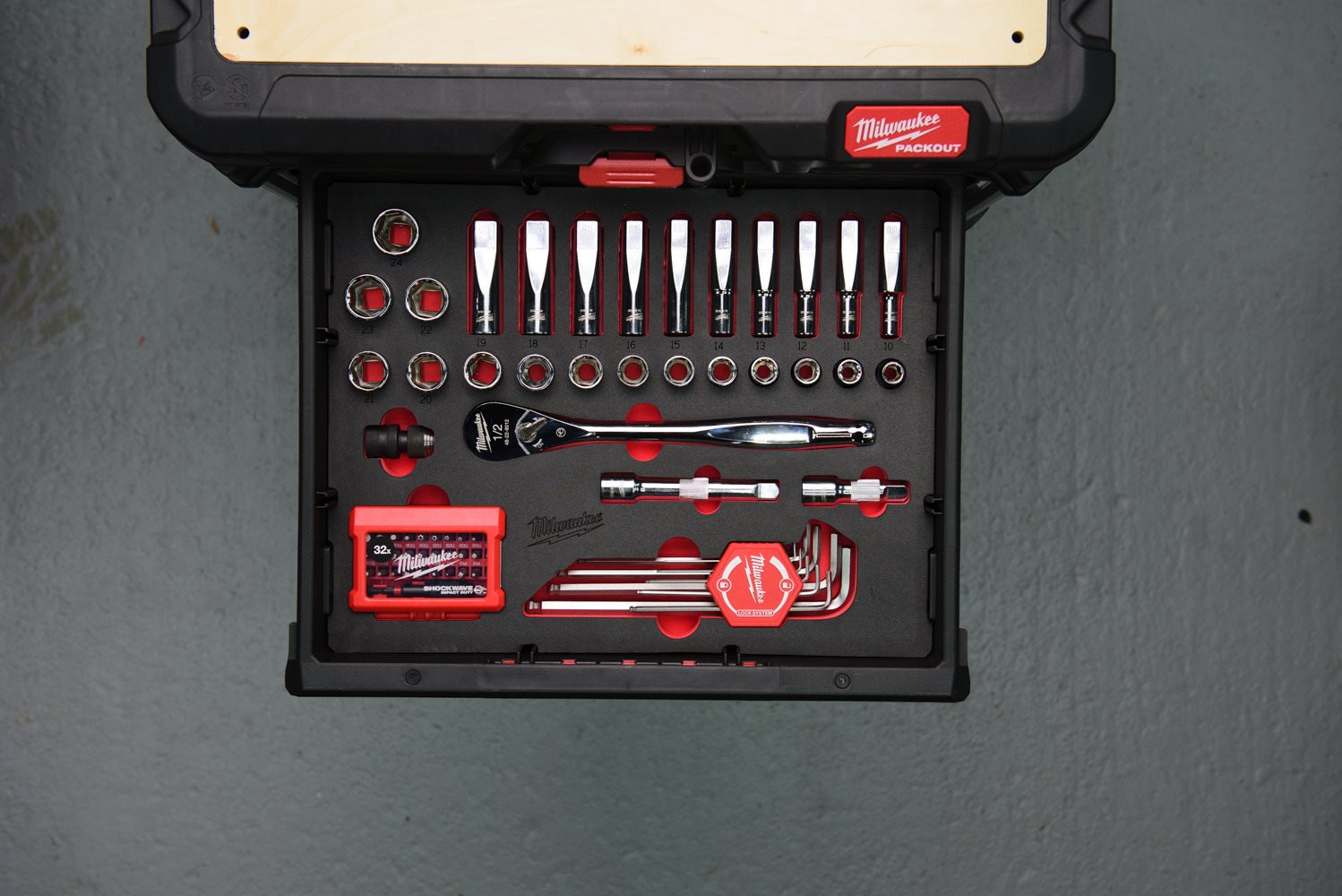 Set inserție spumă antrenor și tubulare pentru cutia cu sertare PACKOUT 1/2" Milwaukee - in utilizare 1