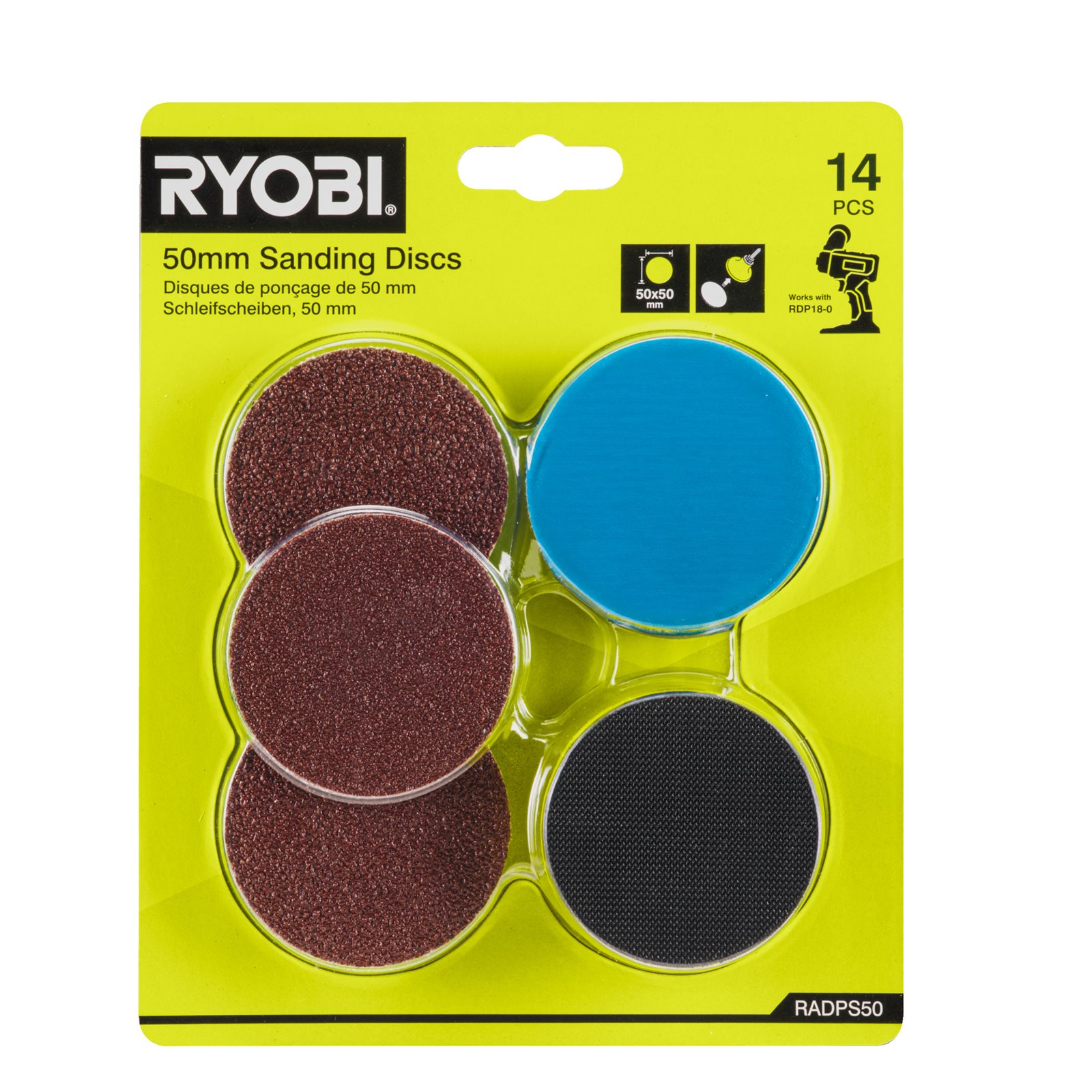14 bucăți de discuri de șlefuire de 50 mm Ryobi RADPS50