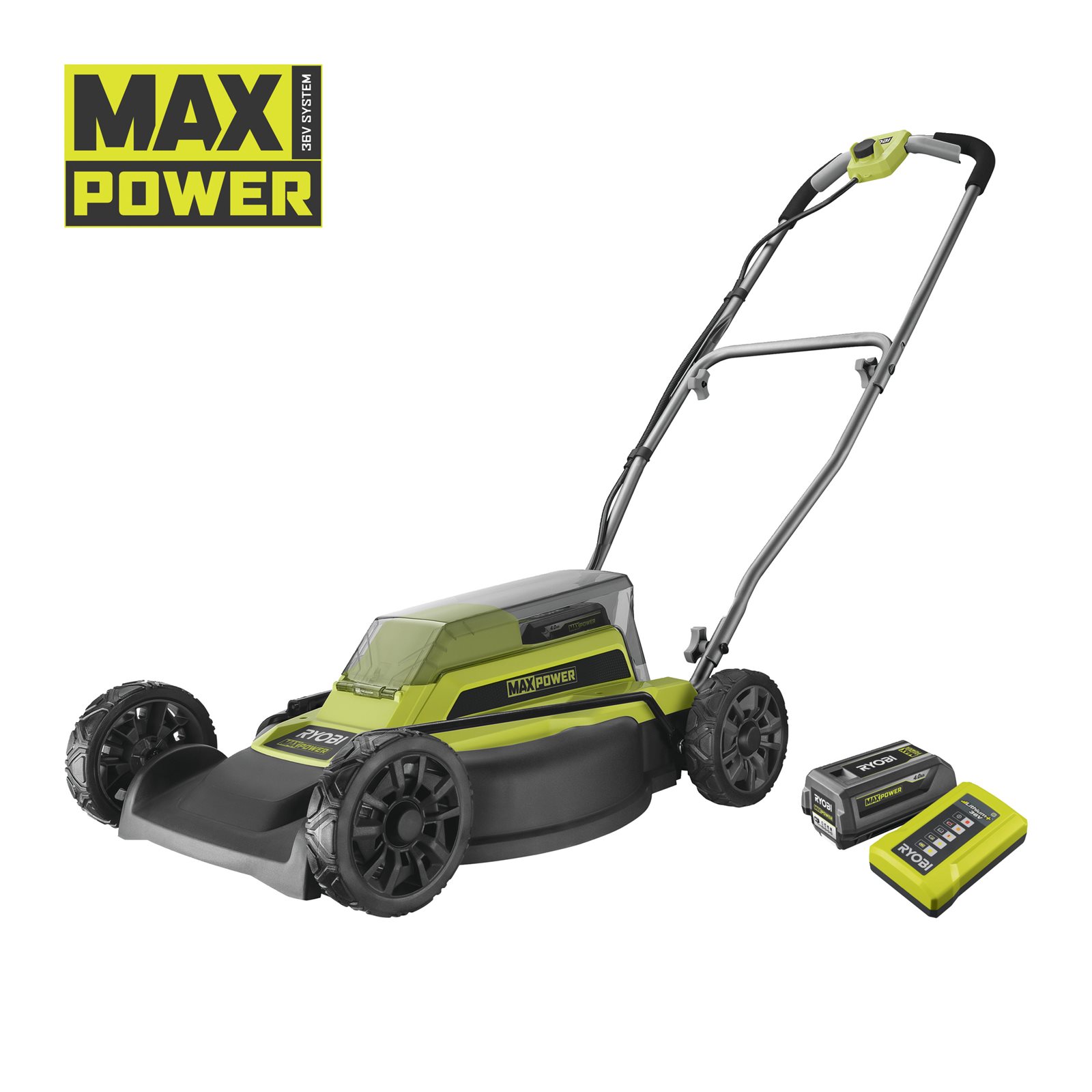 Mașină de tuns iarba MAX POWER 46 cm, fără cablu, 2 în 1, cu funcție de mulcire Ryobi RY36LMM46A-140